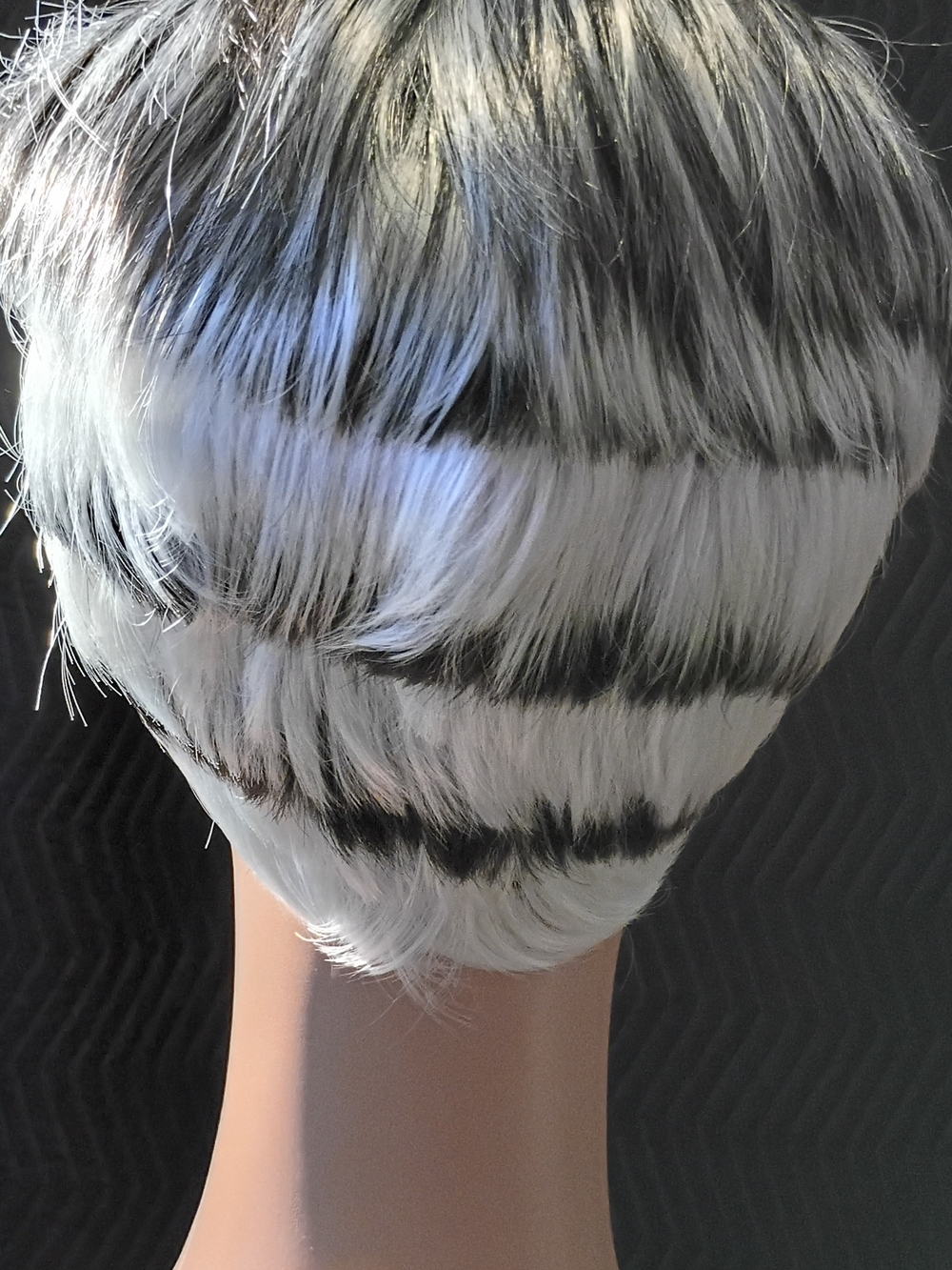 Short Layered Women's Wig in White with Black Stripes